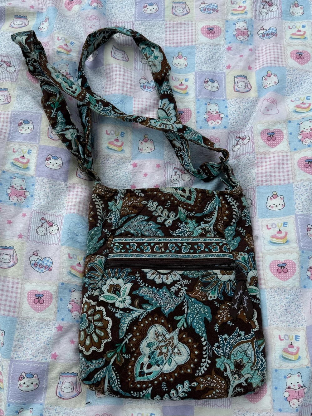 Vera Bradley Brown and Teal Quilted Crossbody Bag